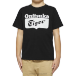 Onitsuka Tiger أطفال تي شيرت الشعار F20P661 ملابس أسود/أبيض