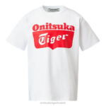 Onitsuka Tiger أطفال تي شيرت الشعار F20P670 ملابس تنبيه أبيض/أحمر حقيقي