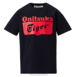 Onitsuka Tiger أطفال تي شيرت الشعار F20P673 ملابس تنبيه الأداء باللون الأسود/الأحمر