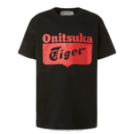 Onitsuka Tiger أطفال تي شيرت الشعار F20P676 ملابس أداء أسود/أحمر ناري