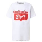 Onitsuka Tiger أطفال تي شيرت الشعار F20P677 ملابس أبيض حقيقي/أحمر ناري