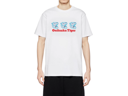 Onitsuka Tiger للجنسين فانلة تي شيرت مطبوع عليها بالجرافيت F20P390 ملابس أبيض